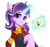 Size: 2160x2013 | Tagged: safe, artist:strafe blitz, starlight glimmer, pony, unicorn, collaboration:choose your starlight, g4, clothes, collaboration, cute, ear fluff, eye clipping through hair, female, glimmerbetes, glowing, glowing horn, grin, gryffindor, harry potter (series), high res, hogwarts, hogwarts letter, horn, letter, levitation, looking at you, magic, mantle, mare, raised hoof, scarf, simple background, smiling, smiling at you, solo, striped scarf, telekinesis, white background