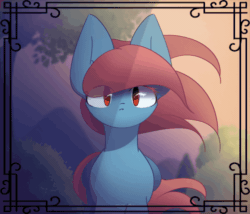 Size: 1000x857 | Tagged: safe, artist:miryelis, oc, oc:rainven wep, pegasus, pony, animated, big ears, female, gif, hair, looking, looking at you, nature, ponytail, sky, solo, wind