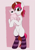 Size: 2894x4093 | Tagged: safe, artist:koshakevich, oc, oc only, oc:fluffle puff, oc:vetta, pony, unicorn, abstract background, bipedal, choker, clothes, female, fluffle puff plushie, mare, mole, plushie, smiling, socks, solo, striped socks