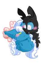 Size: 640x960 | Tagged: safe, artist:stinkygooby, oc, oc:fleurbelle, oc:uni(unidentified), changeling, adorabelle, blushing, bow, changeling oc, chest fluff, cute, ear fluff, hair bow, ocbetes, simple background, transparent background