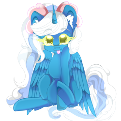 Size: 1024x1024 | Tagged: safe, artist:sakimiaji, oc, oc:fleurbelle, alicorn, pony, :p, adorabelle, alicorn oc, bow, cute, female, hair bow, horn, mare, ocbetes, simple background, tongue out, transparent background, wingding eyes, wings, yellow eyes