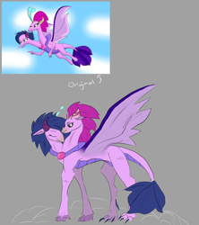 Size: 800x900 | Tagged: safe, artist:blindhummingbird, queen novo, twilight sparkle, alicorn, dragon, pony, g4, my little pony: the movie, concave belly, conjoined, dragoness, dragonified, female, fusion, multiple heads, queen novo's orb, slender, species swap, thin, twilidragon, twilight sparkle (alicorn), two heads, two heads are better than one, two-headed dragon, we have become one