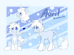 Size: 4096x3051 | Tagged: safe, artist:rolo, oc, oc only, oc:auril avalanche, pony, unicorn, blushing, ear fluff, female, frown, leonine tail, looking at you, looking back, mare, reference sheet, smiling, solo, tail