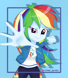 Size: 758x875 | Tagged: safe, artist:fluttershy_art.nurul, rainbow dash, equestria girls, g4, female, fist, fourth wall, hand, open hand, solo