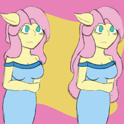Size: 2048x2048 | Tagged: safe, artist:mintymelody, fluttershy, anthro, g4, alternate hairstyle, bags under eyes, breasts, busty fluttershy, female, high res, solo
