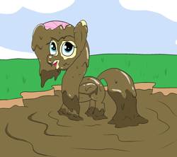 Size: 1800x1600 | Tagged: safe, artist:amateur-draw, fluttershy, pegasus, pony, g4, covered in mud, female, mare, mud, mud bath, mud play, mud pony, muddy, solo, wet and messy
