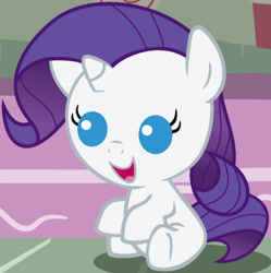 Size: 1920x1928 | Tagged: safe, artist:beavernator, edit, rarity, pony, unicorn, g4, babity, baby, baby pony, cropped, cute, female, filly, foal, open mouth, open smile, raribetes, smiling, solo, younger