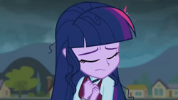 Size: 3410x1920 | Tagged: safe, screencap, sci-twi, twilight sparkle, human, equestria girls, g4, my little pony equestria girls: friendship games, eyes closed, female, frown, high res, sad, solo