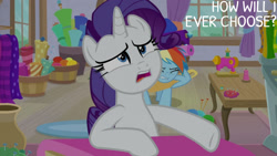 Size: 1280x720 | Tagged: safe, edit, edited screencap, editor:quoterific, screencap, rainbow dash, rarity, pegasus, pony, unicorn, dragon dropped, g4, season 9, eyes closed, female, mare, open mouth, solo focus, text, wing hands, wings