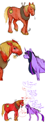 Size: 500x1386 | Tagged: safe, artist:misslaamb, big macintosh, twilight sparkle, alicorn, earth pony, horse, pony, g4, 2021, adorkable, blushing, comic, cute, dialogue, dork, duo, female, flower, flower in mouth, hoers, male, mare, mouth hold, oblivious, ship:twimac, shipping, simple background, size difference, stallion, straight, twiabetes, twilight sparkle (alicorn), twilight sparkle is a goddamn moron, white background