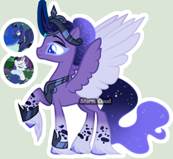 Size: 956x876 | Tagged: safe, artist:stormcloud-yt, princess luna, rarity, oc, alicorn, pony, unicorn, g4, alicorn oc, base used, concave belly, ethereal mane, female, horn, jewelry, magical lesbian spawn, mare, offspring, older, older rarity, parent:princess luna, parent:rarity, parents:rariluna, peytral, screencap reference, simple background, slender, starry mane, thin, tiara, wings