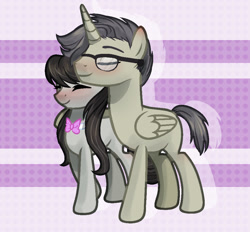 Size: 966x896 | Tagged: safe, artist:stormcloud-yt, octavia melody, oc, alicorn, pony, g4, abstract background, alicorn oc, base used, bowtie, canon x oc, female, horn, male, mare, size difference, stallion, wings