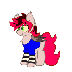 Size: 1280x1280 | Tagged: safe, artist:k0br4, oc, oc only, oc:ferwo, bat pony, pony, child, clothes, ear fluff, foal, green eyes, red hair, simple background, solo, white background