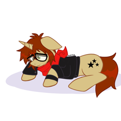 Size: 1280x1280 | Tagged: safe, artist:k0br4, pony, unicorn, clothes, glasses, heterochromia, mikey way, my chemical romance, ponified, sad, solo, stars, three cheers for sweet revenge