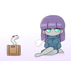 Size: 740x640 | Tagged: safe, artist:batipin, part of a set, maud pie, snake, equestria girls, g4, box, chibi, female, no mouth, no nose, simple background, solo, white background