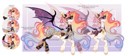 Size: 1024x456 | Tagged: safe, artist:miioko, oc, oc only, alicorn, bat pony, bat pony alicorn, pony, bat pony oc, bat wings, bust, deviantart watermark, female, horn, mare, obtrusive watermark, reference sheet, watermark, wings