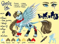 Size: 720x539 | Tagged: safe, artist:querisyart, oc, oc:querisy, pegasus, pony, braid, female, goggles, reference sheet