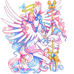 Size: 1536x1536 | Tagged: safe, artist:anyponyrequests, star catcher, angel, breezie, pegasus, pony, g3, g4, accessory, angelic wings, blue eyes, blue mane, color porn, colored hooves, eyelashes, fairy wings, four wings, g3 to g4, generation leap, goddess, halo, jewelry, multicolored mane, multiple wings, necklace, pink mane, simple background, solo, spread wings, tall, teary eyes, transparent background, unshorn fetlocks, winged hooves, wings