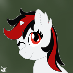 Size: 2048x2048 | Tagged: safe, artist:jay_wackal, oc, oc only, oc:blackjack, pony, unicorn, fallout equestria, fallout equestria: project horizons, fanfic art, high res, horn, looking at you, one eye closed, small horn, solo, wink, winking at you