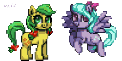 Size: 400x200 | Tagged: safe, artist:avui, apple fritter, flitter, earth pony, pegasus, pony, g4, animated, apple family member, couple, female, heart, lesbian, love, mare, nuzzling, pixel art, ship:apple flitter, shipping, simple background, transparent background