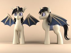 Size: 2000x1500 | Tagged: safe, artist:argos90, oc, oc:steel gaze, bat pony, changeling, hybrid, pony, 3d, 3d model, bat wings, changeling oc, chiropteraling, commission, hybrid oc, reference sheet, wings, ych result