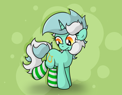 Size: 2553x1978 | Tagged: safe, artist:background basset, lyra heartstrings, pony, unicorn, g4, abstract background, clothes, socks, solo, striped socks
