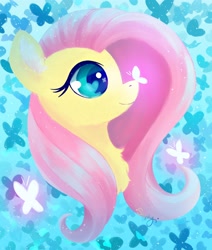 Size: 3300x3900 | Tagged: safe, artist:saphypone, fluttershy, butterfly, pegasus, pony, g4, bust, butterfly on nose, chest fluff, colored ear fluff, ear fluff, female, heart, heart eyes, high res, insect on nose, looking at something, mare, profile, solo, wingding eyes