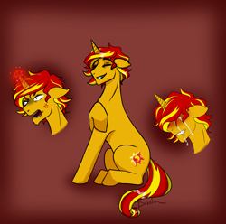 Size: 4190x4159 | Tagged: safe, artist:daazzlin, sunset shimmer, pony, unicorn, g4, angry, crying, glowing, glowing horn, horn, male, open mouth, rule 63, solo, stallion, sunset glare