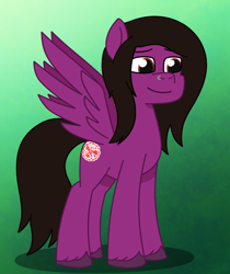 Size: 1226x1460 | Tagged: safe, artist:dyonys, pegasus, pony, g5, my little pony: tell your tale, spoiler:g5, spoiler:my little pony: tell your tale, feathered wings, gradient background, male, pegasus wings, pierce the veil, piercing, ponified, smiling, solo, spread wings, stallion, standing, unshorn fetlocks, vic fuentes, wings