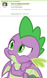 Size: 3000x4923 | Tagged: safe, artist:cloudy glow, edit, spike, dragon, human, g4, the last laugh, male, meme, simple background, sitting, solo, thinking, transparent background, winged spike, wings