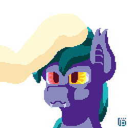 Size: 512x512 | Tagged: safe, artist:vohd, oc, oc only, oc:scrimmy, bat pony, pony, animated, bat pony oc, blinking, commission, duo, ear fluff, ear tufts, fangs, gif, heterochromia, loop, offscreen character, patting, pixel art, signature, simple background, stroking, white background