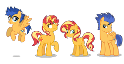 Size: 1811x938 | Tagged: safe, artist:orin331, edit, vector edit, flash sentry, sunset shimmer, pegasus, pony, unicorn, equestria girls, g4, equestria guys, female, flare warden, flying, male, mare, my little colt, r63 paradox, rule 63, self paradox, ship:flareglare, ship:flashimmer, shipping, simple background, stallion, straight, sunset glare, tomboy, transparent background, vector
