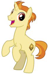 Size: 2000x3000 | Tagged: safe, artist:cheezedoodle96, golden crust, pony, unicorn, g4, .svg available, friendship student, full body, high res, hooves, horn, looking at you, male, open mouth, open smile, rearing, show accurate, simple background, smiling, smiling at you, solo, stallion, standing, svg, tail, transparent background, two toned mane, two toned tail, vector