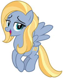 Size: 2450x3000 | Tagged: safe, artist:cheezedoodle96, goldy wings, pegasus, pony, g4, .svg available, female, flying, friendship student, full body, high res, hooves, lidded eyes, looking at you, mare, open mouth, open smile, show accurate, simple background, smiling, smiling at you, solo, spread wings, svg, tail, transparent background, vector, wings
