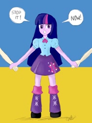 Size: 1500x2000 | Tagged: safe, artist:fude-chan-art, twilight sparkle, equestria girls, g4, current events, flag, offscreen character, ukraine