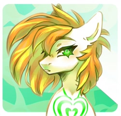 Size: 1743x1666 | Tagged: safe, artist:faract, oc, oc only, oc:whitefull wave, original species, pony, shark, shark pony, abstract background, bust, eyebrows, eyebrows visible through hair, eyelashes, female, heart, looking at you, mare, portrait, solo, two toned mane