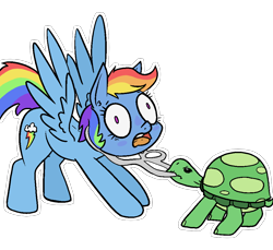 Size: 1000x915 | Tagged: safe, artist:happy harvey, rainbow dash, tank, pegasus, pony, tortoise, g4, colored, colored pupils, drawthread, female, helping, mare, phone drawing, plastic, pulling, rainbow dumb, requested art, role reversal, simple background, spread wings, suffocating, too dumb to live, transparent background, trash, wings
