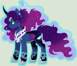 Size: 618x531 | Tagged: safe, artist:stormcloud-yt, princess luna, alicorn, pony, g4, base used, circlet, coat markings, colored wings, curved horn, ear piercing, earring, ethereal hair, ethereal mane, ethereal tail, eyeshadow, female, folded wings, hoof shoes, horn, jewelry, makeup, mare, multicolored wings, pale belly, peytral, piercing, redesign, simple background, socks (coat markings), solo, standing, starry hair, starry mane, starry tail, tail, wings