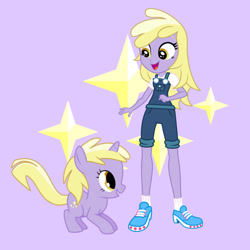 Size: 1280x1280 | Tagged: safe, artist:media1997, artist:punzil504, dinky hooves, human, pony, unicorn, equestria girls, g4, clothes swap, cutie mark background, equestria girls-ified, female, filly, foal, human ponidox, self paradox, self ponidox