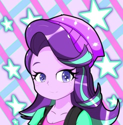 Size: 2012x2048 | Tagged: safe, artist:zeon_starlight, starlight glimmer, equestria girls, g4, beanie, bust, clothes, female, hat, high res, looking at you, portrait, smiling, smiling at you, solo, stars