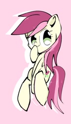 Size: 540x940 | Tagged: safe, artist:pnpn_721, roseluck, earth pony, pony, g4, cute, female, hoof over mouth, looking at you, mare, pink background, rosabetes, simple background, solo