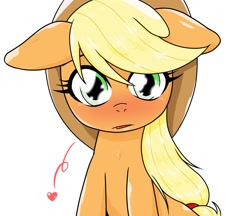 Size: 1480x1280 | Tagged: safe, alternate version, artist:batipin, applejack, earth pony, pony, g4, blushing, cute, floating heart, floppy ears, heart, jackabetes, looking at you, simple background, solo, white background