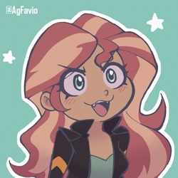 Size: 2000x2000 | Tagged: safe, artist:agfavio, sunset shimmer, equestria girls, g4, >:3, >:d, cute, cute little fangs, evil smile, fangs, female, grin, high res, meme, ohayou face, shimmerbetes, smiling, solo