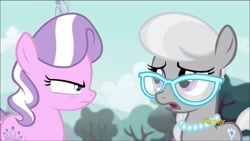 Size: 1280x720 | Tagged: safe, screencap, diamond tiara, silver spoon, earth pony, pony, crusaders of the lost mark, g4, season 5, discovery family, discovery family logo, duo, female, filly, foal, logo