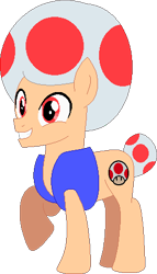 Size: 268x470 | Tagged: safe, artist:selenaede, artist:victorfazbear, earth pony, pony, barely pony related, base used, clothes, crossover, hat, mushroom hat, ponified, simple background, super mario bros., toad (mario bros), transparent background, vest