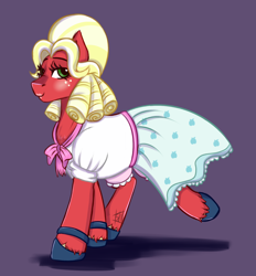 Size: 1214x1308 | Tagged: safe, artist:shamy-crist, big macintosh, earth pony, pony, brotherhooves social, g4, bloomers, clothes, crossdressing, dress, male, orchard blossom, puffy sleeves, simple background, solo, stallion, wig
