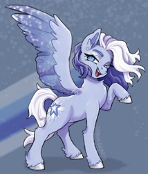 Size: 1308x1531 | Tagged: safe, artist:sp00kberry, silver glow, pegasus, pony, g3, colored wings, female, looking at you, mare, open mouth, signature, solo, two toned wings, unshorn fetlocks, wings