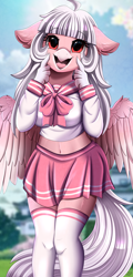 Size: 2051x4283 | Tagged: safe, artist:pridark, oc, oc only, oc:ophelia, hippogriff, anthro, breasts, clothes, female, hippogriff oc, school uniform, skirt, solo
