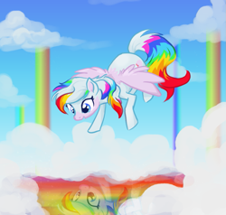 Size: 921x878 | Tagged: safe, artist:bedupolker, oc, oc only, pegasus, pony, cloud, rainbow waterfall, reflection, solo