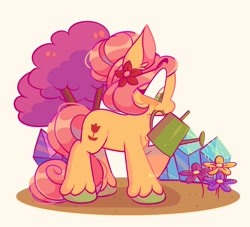 Size: 1595x1447 | Tagged: safe, artist:lemoocado, posey bloom, earth pony, pony, g5, crystal, flower, simple background, solo, tree, watering can